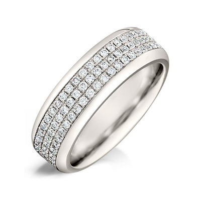Triple Line Diamond Grain Set Eternity Ring