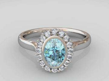 Aquamarine Halo Fairtrade Gold Engagement Ring