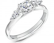 3 Stone Diamond Ring. Cushion Cut Centre stone with Pear Cut Stones on sides