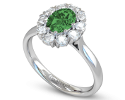 Oval Emerald and Diamond Cluster Engagement Ring