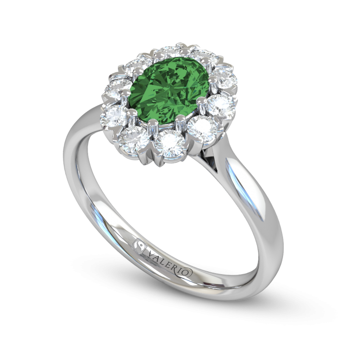 Oval Emerald and Diamond Cluster Engagement Ring