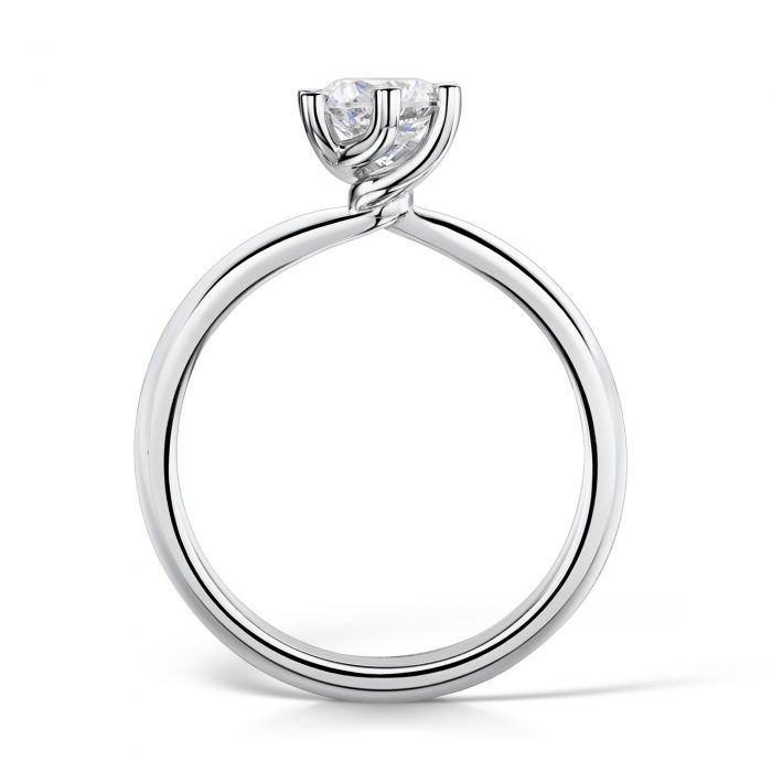 Solitaire Diamond Ring With A Round Brilliant Rounded Stone On A Rounded Tapered Shank