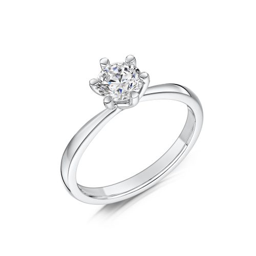 Solitaire Diamond Ring With A Round Brilliant Rounded Stone On A Rounded Tapered Shank